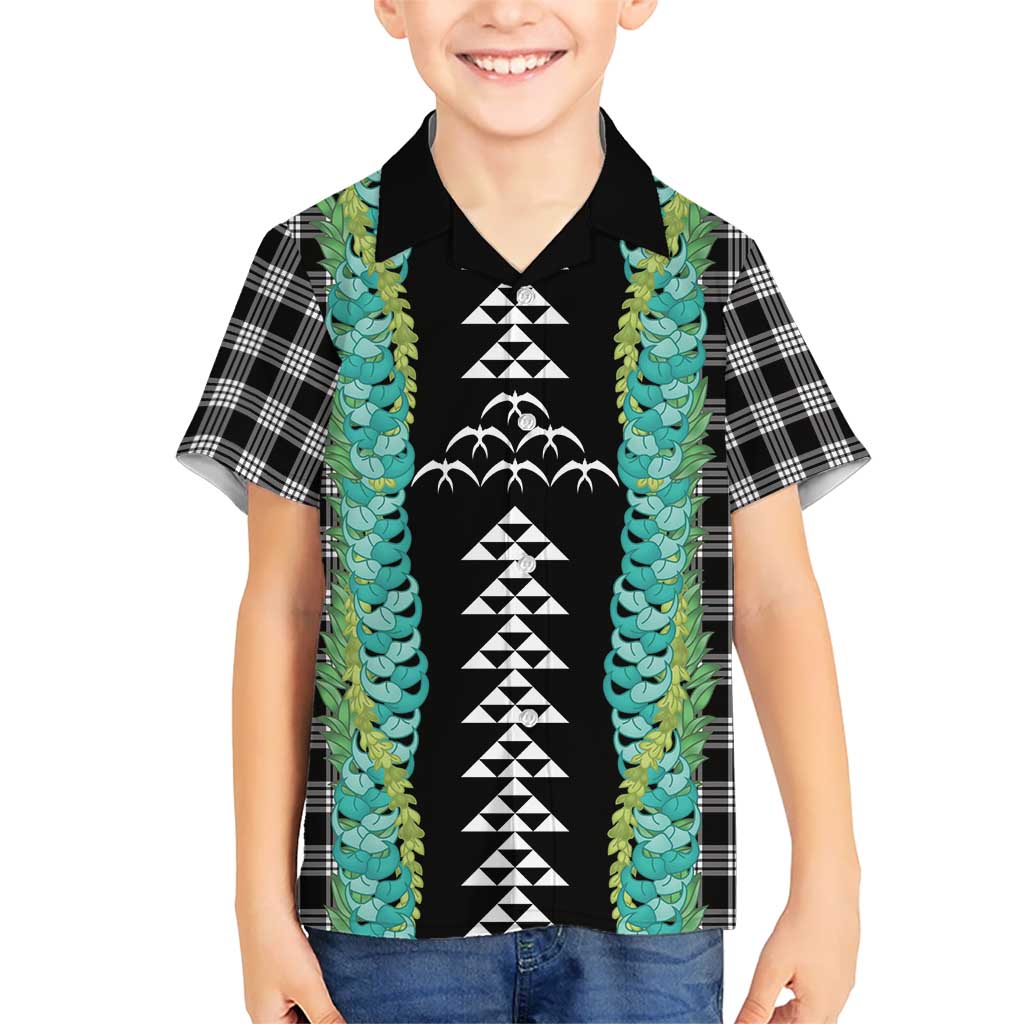 Black Palaka Hawaii Iwa Bird Family Matching Off The Shoulder Long Sleeve Dress and Hawaiian Shirt Hawaiian Kakau Jade Vine Lei - Polynesian Pride
