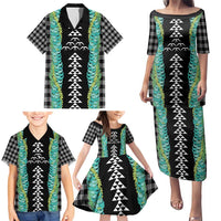 Black Palaka Hawaii Iwa Bird Family Matching Puletasi and Hawaiian Shirt Hawaiian Kakau Jade Vine Lei - Polynesian Pride