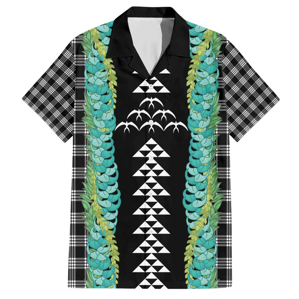Black Palaka Hawaii Iwa Bird Family Matching Short Sleeve Bodycon Dress and Hawaiian Shirt Hawaiian Kakau Jade Vine Lei - Polynesian Pride