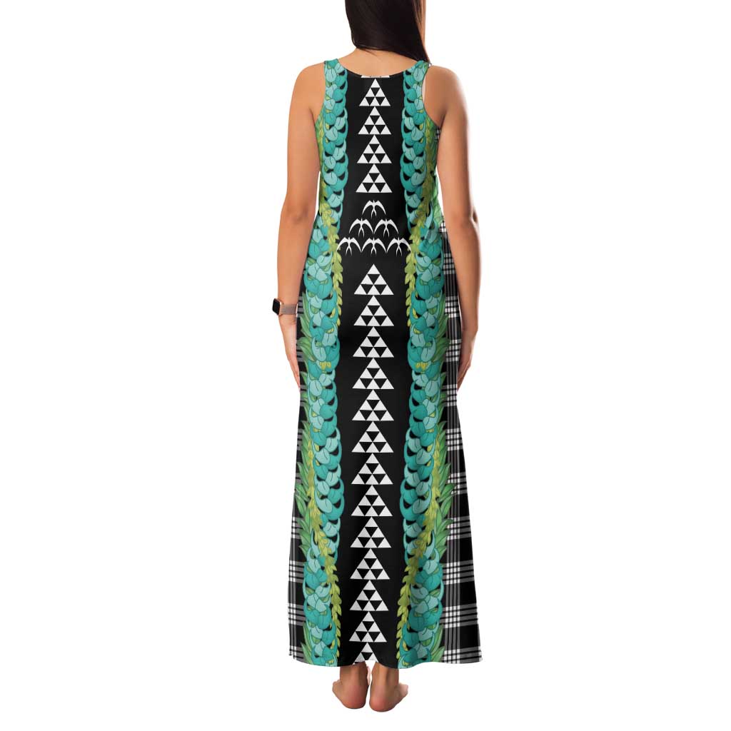 Black Palaka Hawaii Iwa Bird Family Matching Tank Maxi Dress and Hawaiian Shirt Hawaiian Kakau Jade Vine Lei - Polynesian Pride