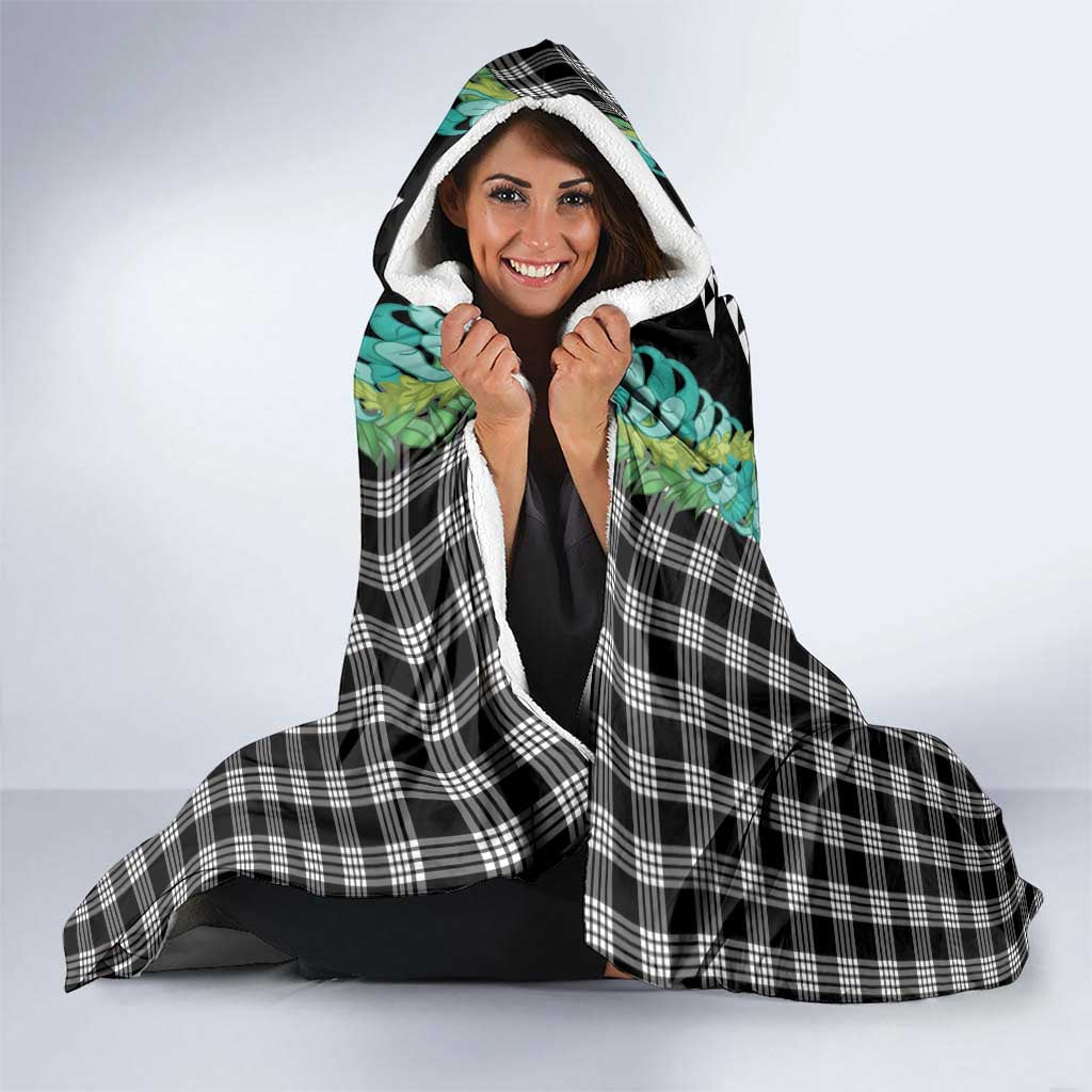 Black Palaka Hawaii Iwa Bird Hooded Blanket Hawaiian Kakau Jade Vine Lei - Polynesian Pride