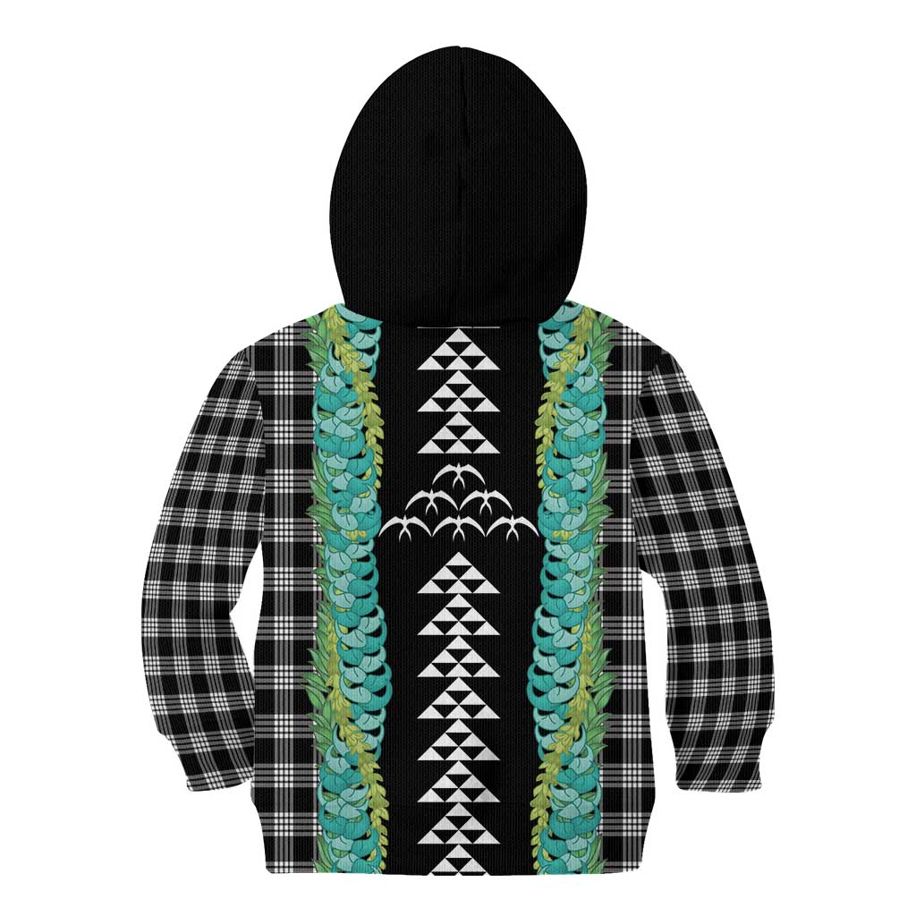 Black Palaka Hawaii Iwa Bird Kid Hoodie Hawaiian Kakau Jade Vine Lei - Polynesian Pride