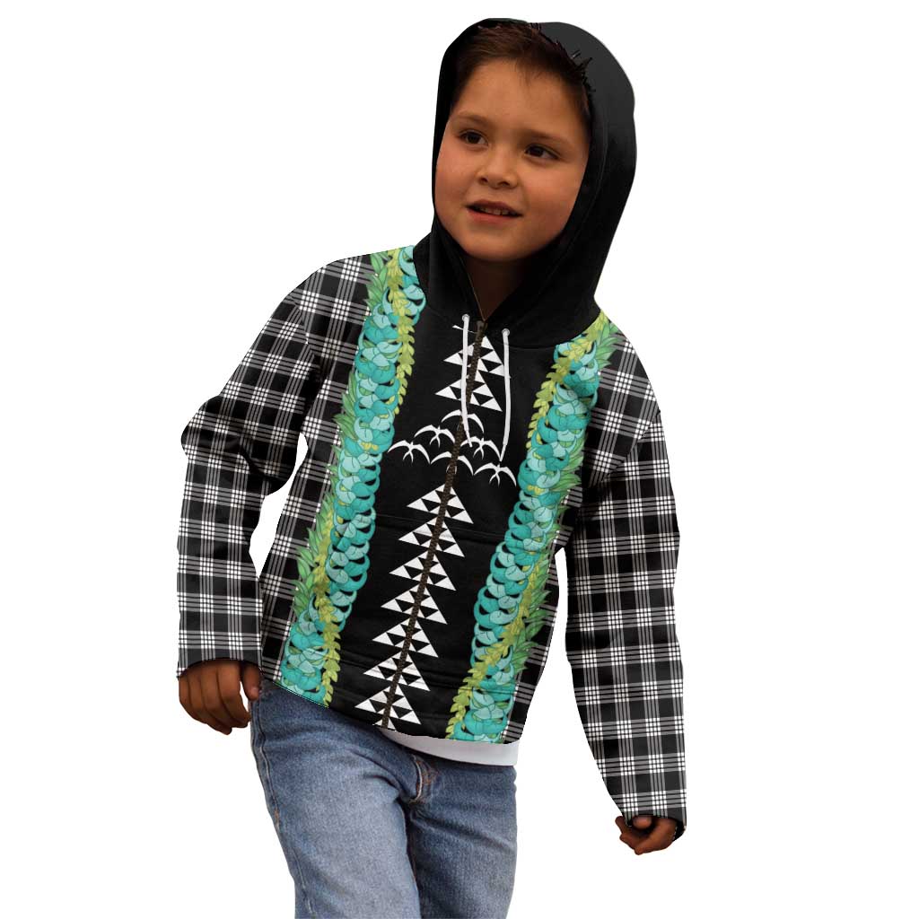 Black Palaka Hawaii Iwa Bird Kid Hoodie Hawaiian Kakau Jade Vine Lei - Polynesian Pride