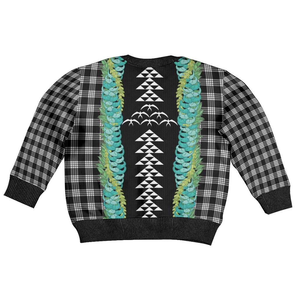 Black Palaka Hawaii Iwa Bird Kid Ugly Christmas Sweater Hawaiian Kakau Jade Vine Lei - Polynesian Pride