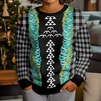 Black Palaka Hawaii Iwa Bird Kid Ugly Christmas Sweater Hawaiian Kakau Jade Vine Lei - Polynesian Pride