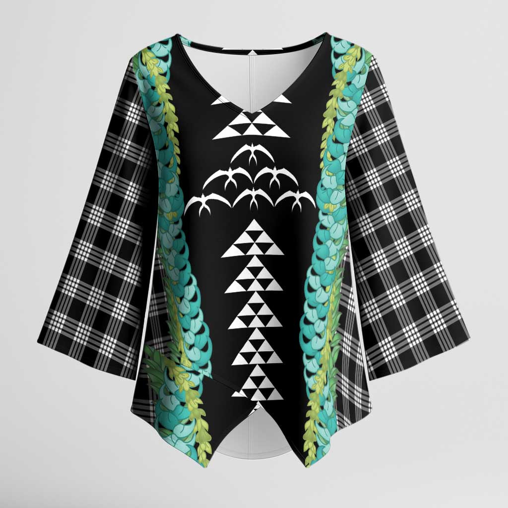 Black Palaka Hawaii Iwa Bird Kimono Sleeve Blouse Hawaiian Kakau Jade Vine Lei - Polynesian Pride
