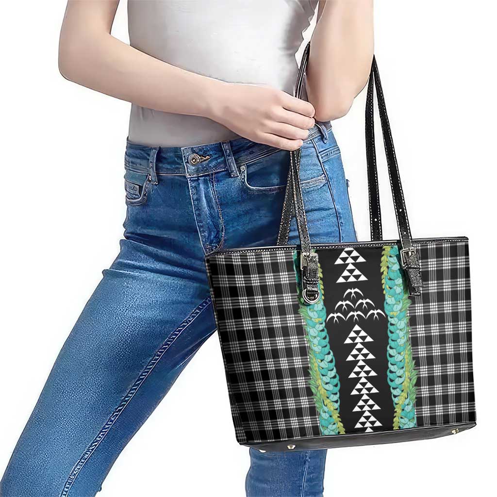 Black Palaka Hawaii Iwa Bird Leather Tote Bag Hawaiian Kakau Jade Vine Lei - Polynesian Pride