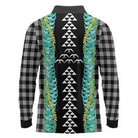 Black Palaka Hawaii Iwa Bird Long Sleeve Polo Shirt Hawaiian Kakau Jade Vine Lei - Polynesian Pride