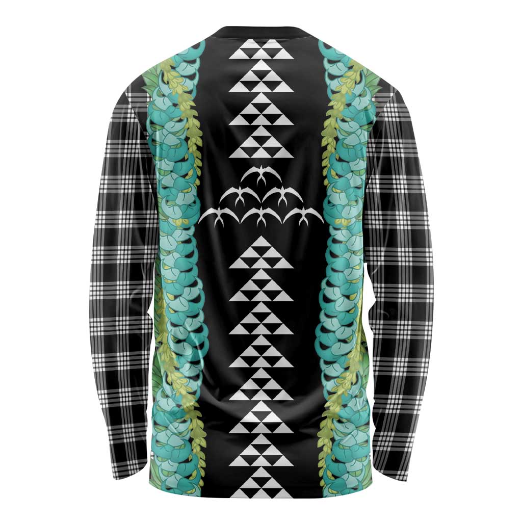 Black Palaka Hawaii Iwa Bird Long Sleeve Shirt Hawaiian Kakau Jade Vine Lei - Polynesian Pride