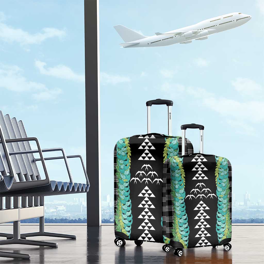Black Palaka Hawaii Iwa Bird Luggage Cover Hawaiian Kakau Jade Vine Lei - Polynesian Pride