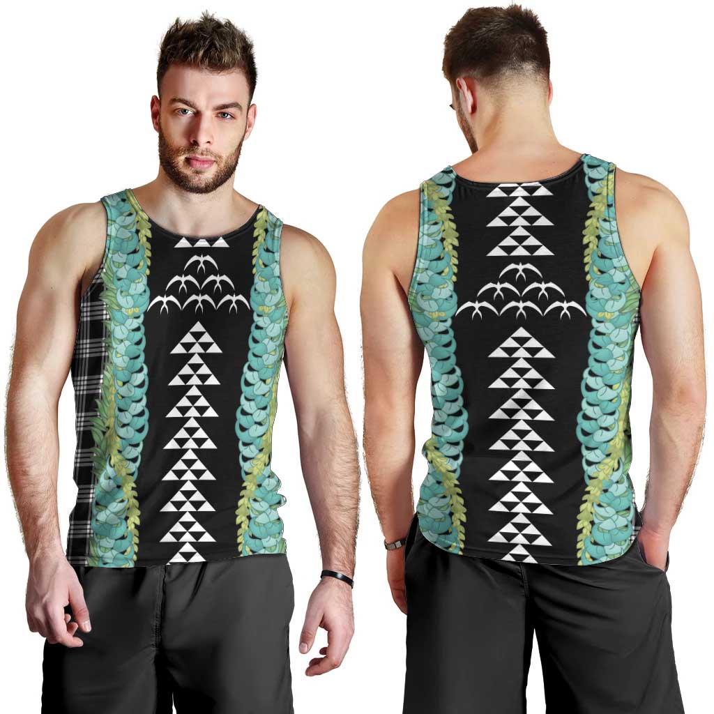 Black Palaka Hawaii Iwa Bird Men Tank Top Hawaiian Kakau Jade Vine Lei - Polynesian Pride