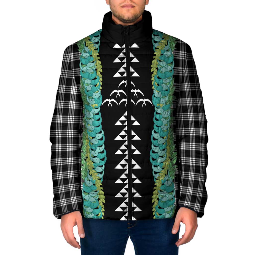 Black Palaka Hawaii Iwa Bird Padded Jacket Hawaiian Kakau Jade Vine Lei - Polynesian Pride
