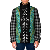 Black Palaka Hawaii Iwa Bird Padded Jacket Hawaiian Kakau Jade Vine Lei - Polynesian Pride