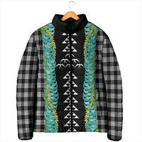 Black Palaka Hawaii Iwa Bird Padded Jacket Hawaiian Kakau Jade Vine Lei - Polynesian Pride