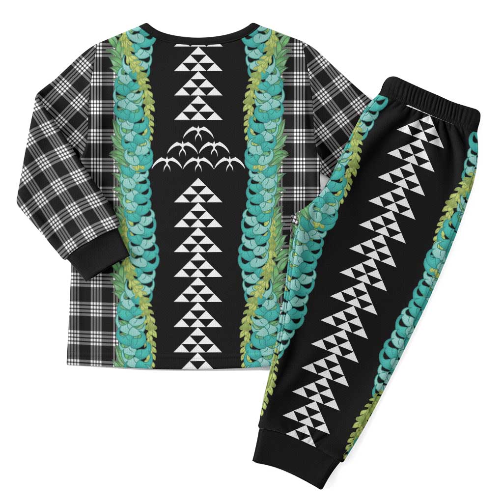 Black Palaka Hawaii Iwa Bird Christmas Pajama Set Hawaiian Kakau Jade Vine Lei - Polynesian Pride