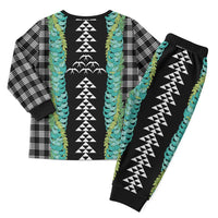 Black Palaka Hawaii Iwa Bird Christmas Pajama Set Hawaiian Kakau Jade Vine Lei - Polynesian Pride
