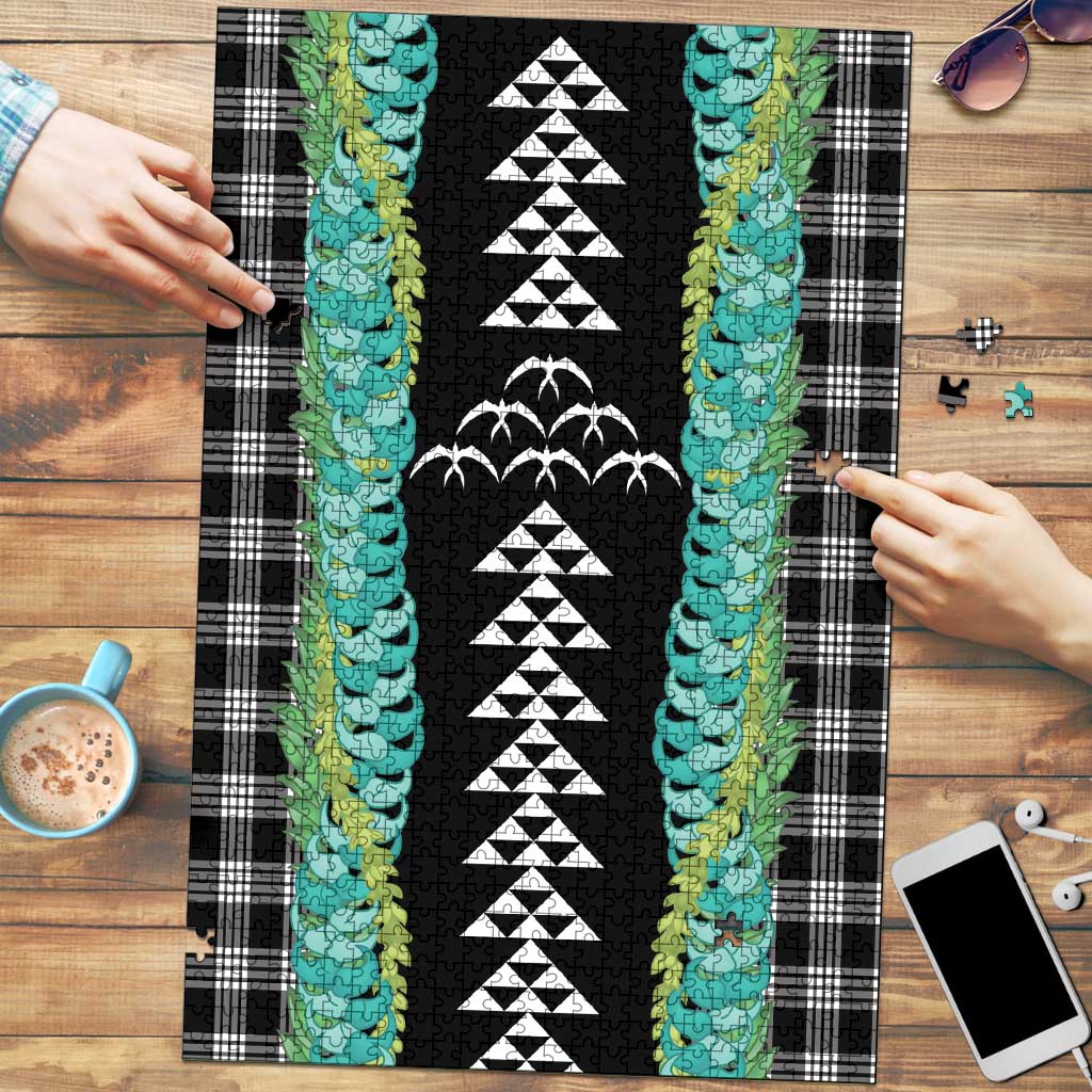 Black Palaka Hawaii Iwa Bird Puzzle Hawaiian Kakau Jade Vine Lei - Polynesian Pride