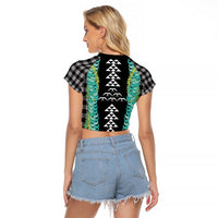 Black Palaka Hawaii Iwa Bird Raglan Cropped T Shirt Hawaiian Kakau Jade Vine Lei - Polynesian Pride