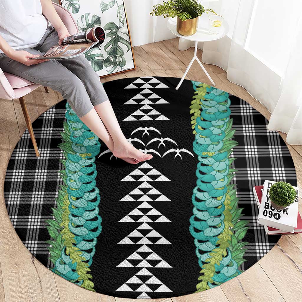 Black Palaka Hawaii Iwa Bird Round Carpet Hawaiian Kakau Jade Vine Lei - Polynesian Pride