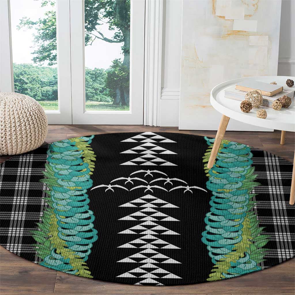 Black Palaka Hawaii Iwa Bird Round Carpet Hawaiian Kakau Jade Vine Lei - Polynesian Pride