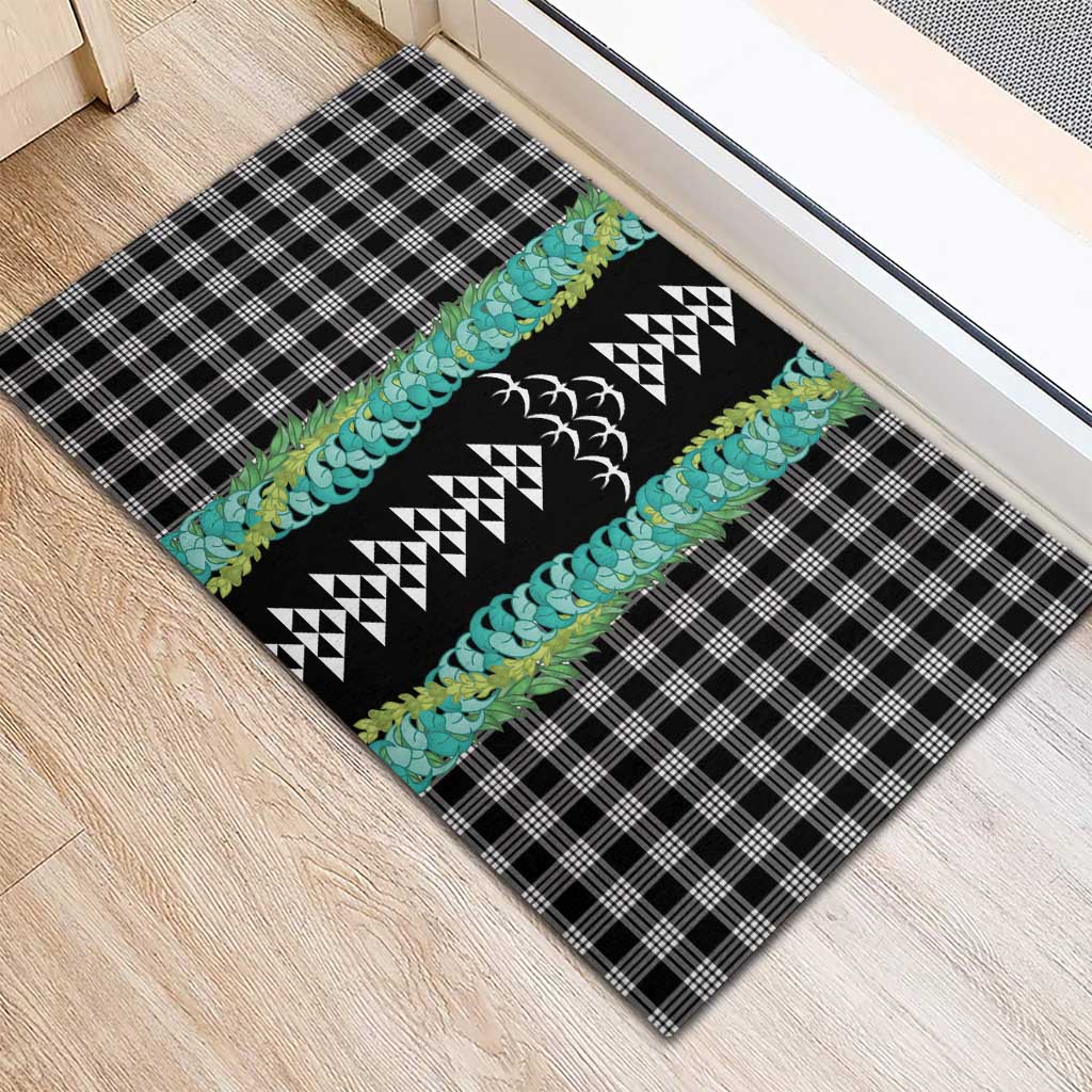 Black Palaka Hawaii Iwa Bird Rubber Doormat Hawaiian Kakau Jade Vine Lei - Polynesian Pride