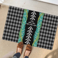 Black Palaka Hawaii Iwa Bird Rubber Doormat Hawaiian Kakau Jade Vine Lei - Polynesian Pride