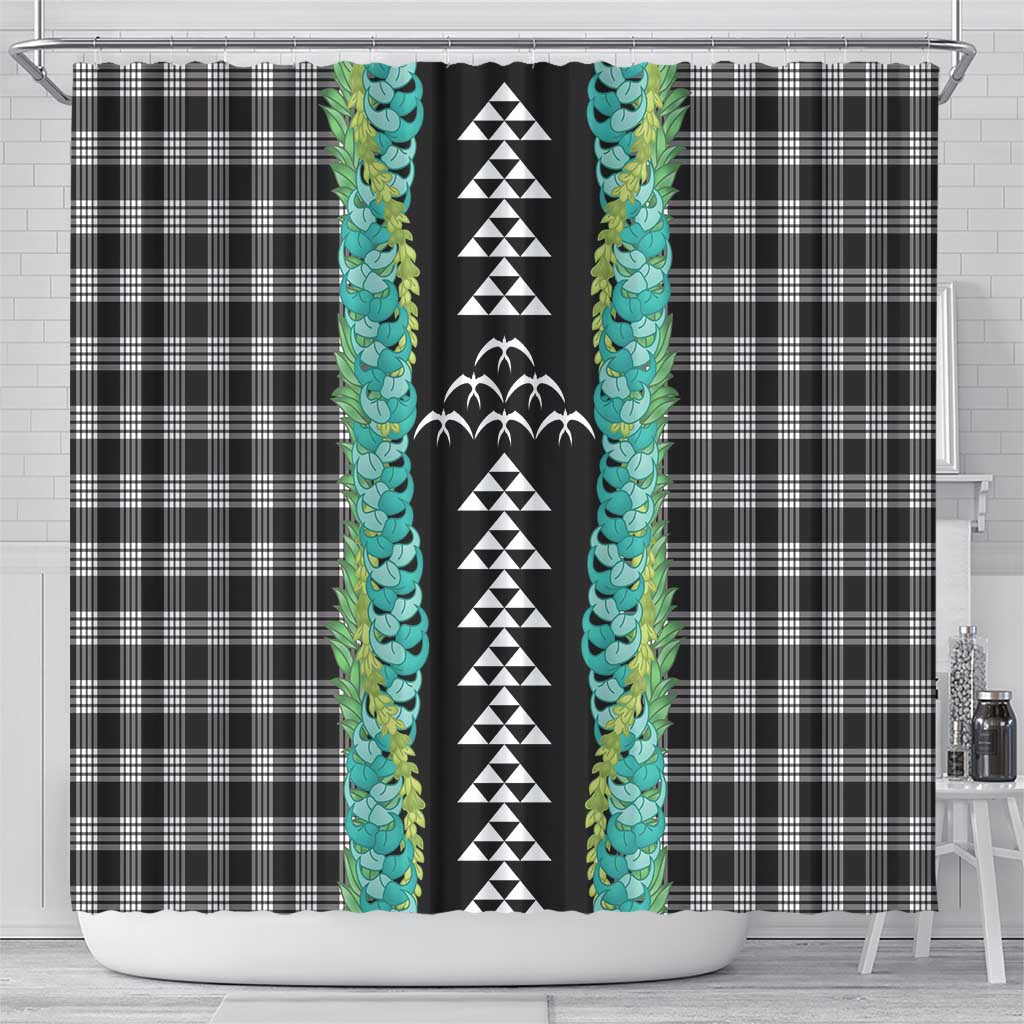 Black Palaka Hawaii Iwa Bird Shower Curtain Hawaiian Kakau Jade Vine Lei - Polynesian Pride