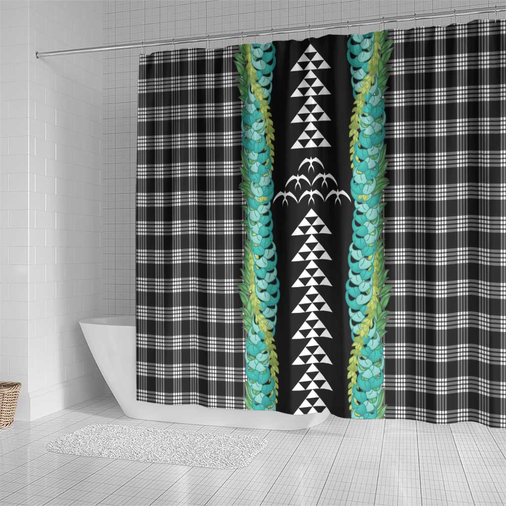 Black Palaka Hawaii Iwa Bird Shower Curtain Hawaiian Kakau Jade Vine Lei - Polynesian Pride