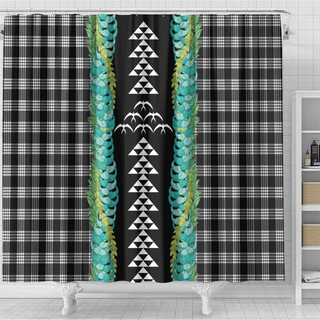 Black Palaka Hawaii Iwa Bird Shower Curtain Hawaiian Kakau Jade Vine Lei - Polynesian Pride