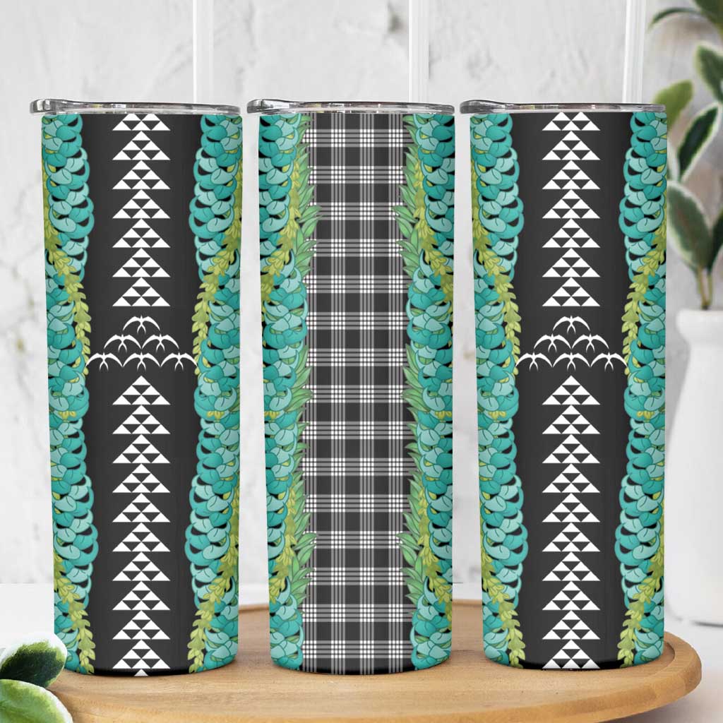Black Palaka Hawaii Iwa Bird Skinny Tumbler Hawaiian Kakau Jade Vine Lei - Polynesian Pride