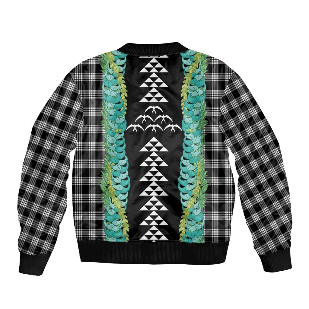 Black Palaka Hawaii Iwa Bird Sleeve Zip Bomber Jacket Hawaiian Kakau Jade Vine Lei - Polynesian Pride