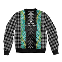 Black Palaka Hawaii Iwa Bird Sleeve Zip Bomber Jacket Hawaiian Kakau Jade Vine Lei - Polynesian Pride