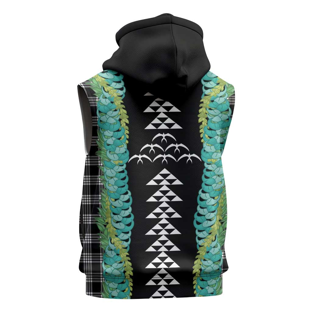 Black Palaka Hawaii Iwa Bird Sleeveless Zip Hoodie Hawaiian Kakau Jade Vine Lei - Polynesian Pride