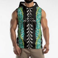 Black Palaka Hawaii Iwa Bird Sleeveless Zip Hoodie Hawaiian Kakau Jade Vine Lei - Polynesian Pride