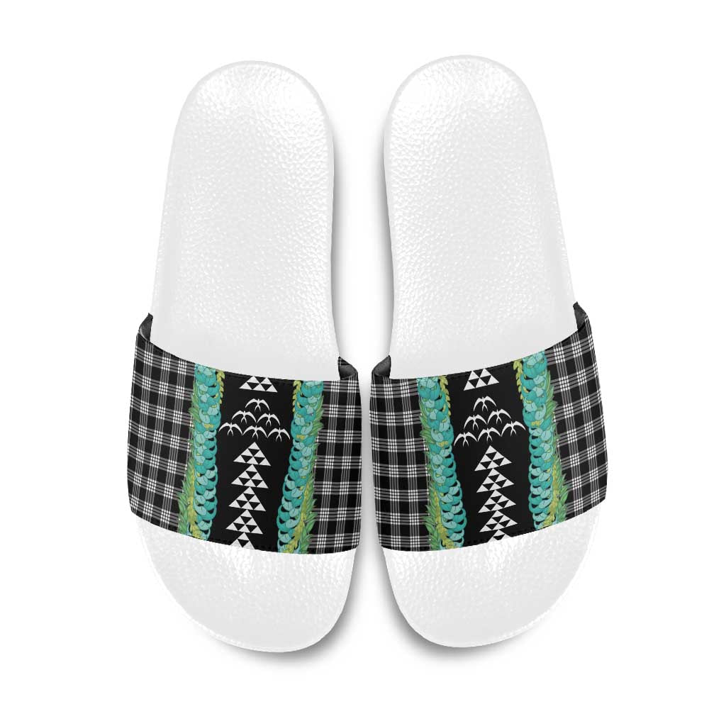 Black Palaka Hawaii Iwa Bird Slide Sandals Hawaiian Kakau Jade Vine Lei - Polynesian Pride