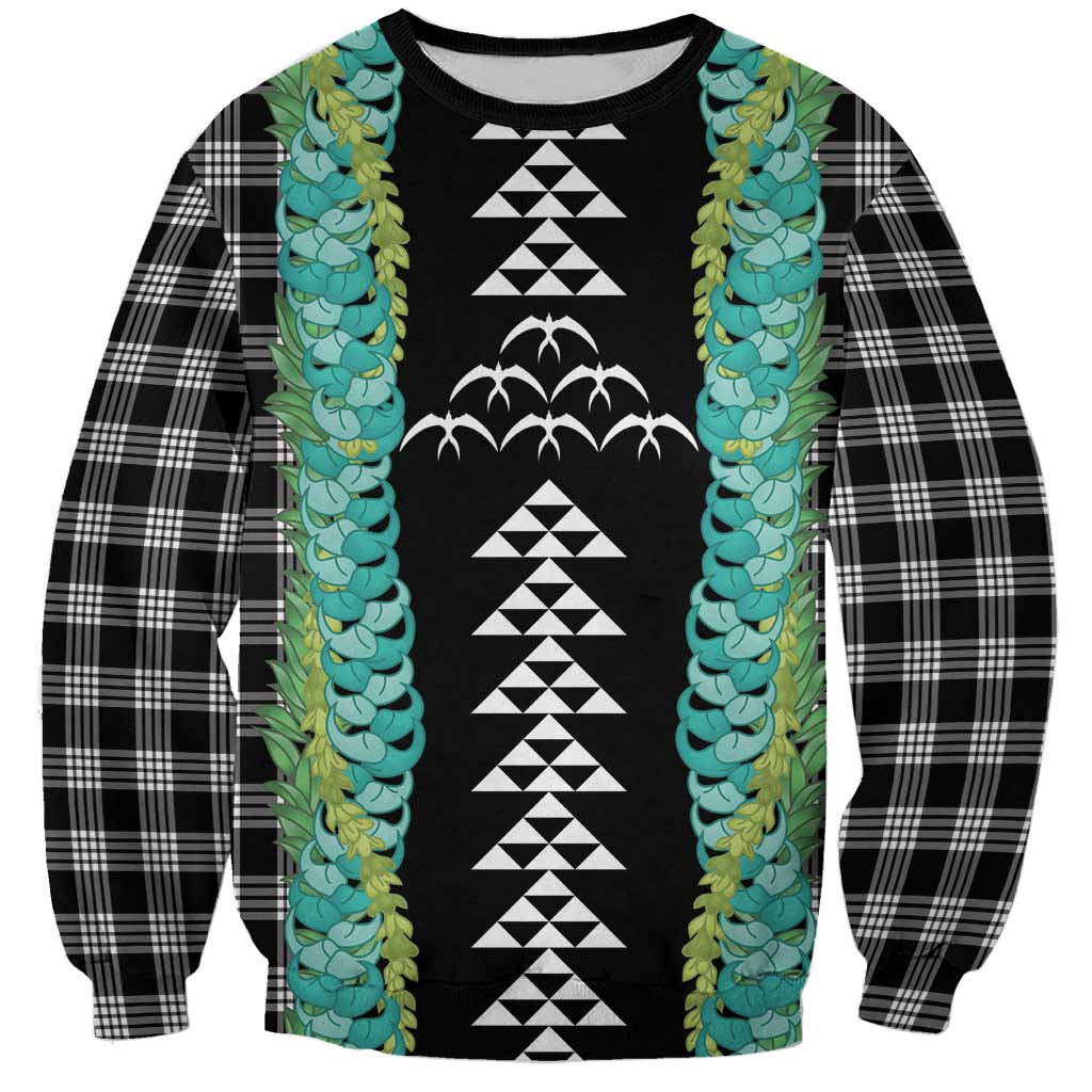 Black Palaka Hawaii Iwa Bird Sweatshirt Hawaiian Kakau Jade Vine Lei - Polynesian Pride
