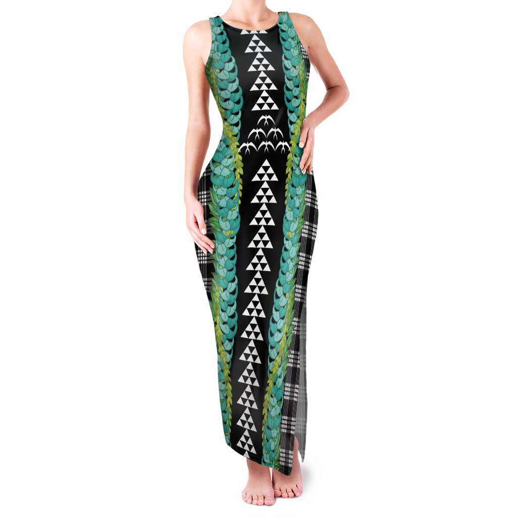 Black Palaka Hawaii Iwa Bird Tank Maxi Dress Hawaiian Kakau Jade Vine Lei - Polynesian Pride