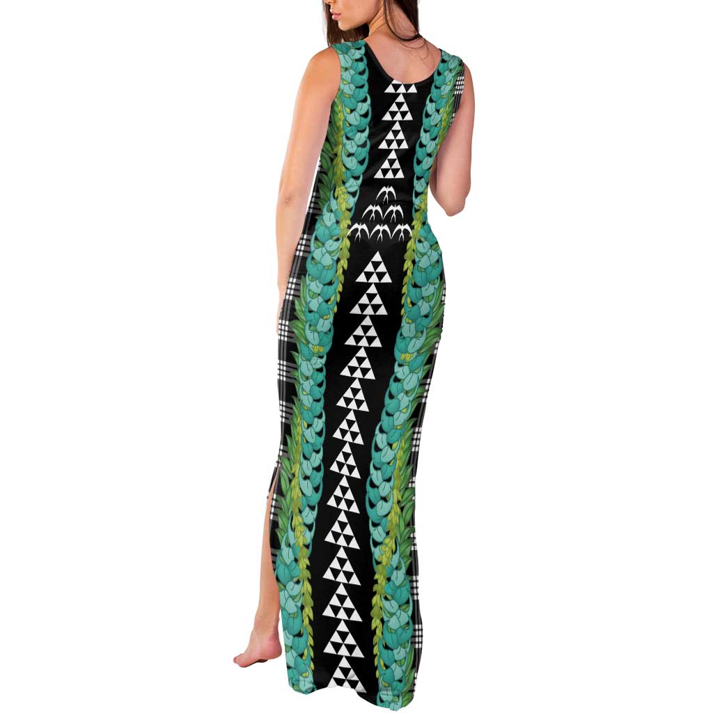 Black Palaka Hawaii Iwa Bird Tank Maxi Dress Hawaiian Kakau Jade Vine Lei - Polynesian Pride