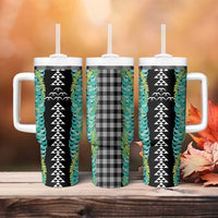 Black Palaka Hawaii Iwa Bird Tumbler With Handle Hawaiian Kakau Jade Vine Lei - Polynesian Pride
