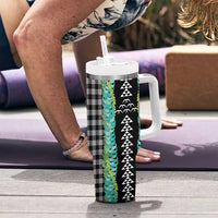 Black Palaka Hawaii Iwa Bird Tumbler With Handle Hawaiian Kakau Jade Vine Lei - Polynesian Pride