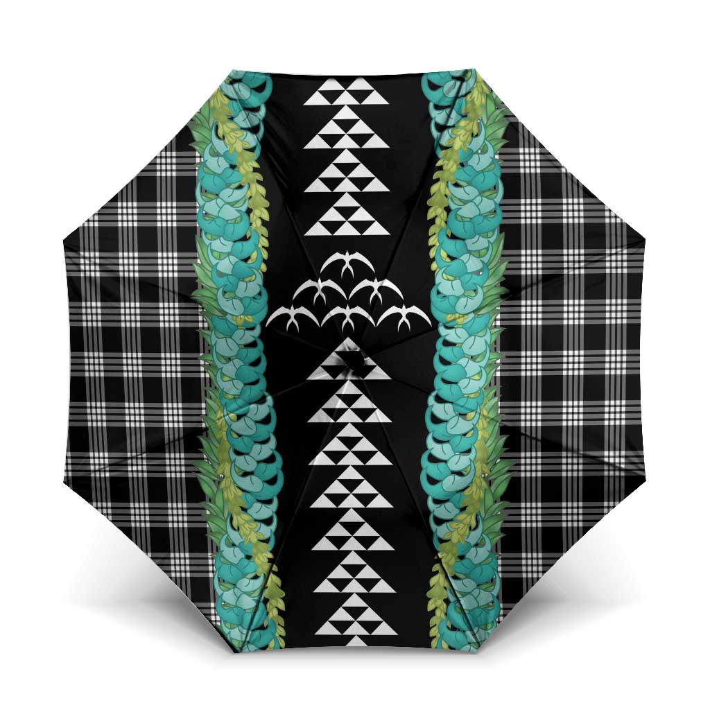 Black Palaka Hawaii Iwa Bird Umbrella Hawaiian Kakau Jade Vine Lei - Polynesian Pride