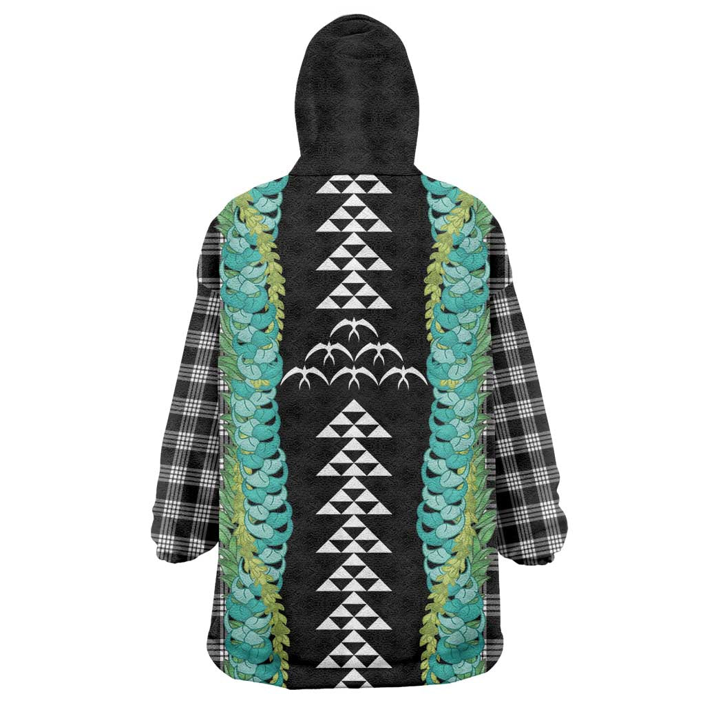 Black Palaka Hawaii Iwa Bird Wearable Blanket Hoodie Hawaiian Kakau Jade Vine Lei - Polynesian Pride