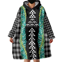 Black Palaka Hawaii Iwa Bird Wearable Blanket Hoodie Hawaiian Kakau Jade Vine Lei - Polynesian Pride