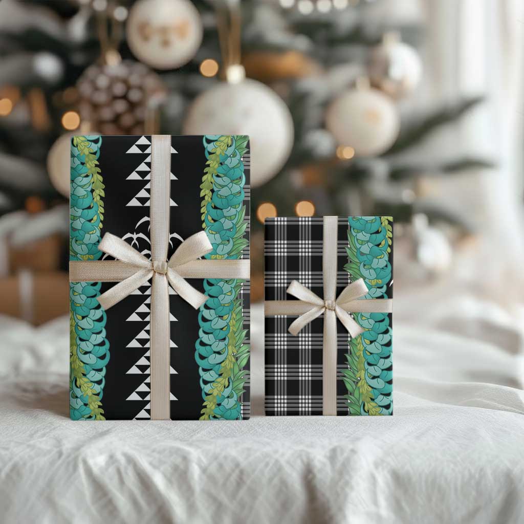 Black Palaka Hawaii Iwa Bird Wrapping Paper Hawaiian Kakau Jade Vine Lei - Polynesian Pride