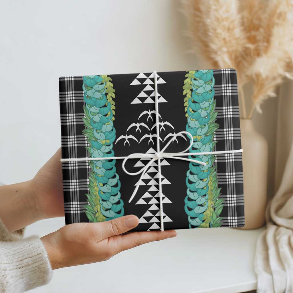 Black Palaka Hawaii Iwa Bird Wrapping Paper Hawaiian Kakau Jade Vine Lei - Polynesian Pride
