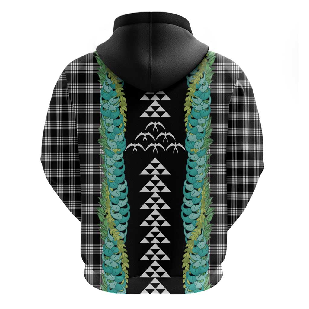 Black Palaka Hawaii Iwa Bird Zip Hoodie Hawaiian Kakau Jade Vine Lei - Polynesian Pride