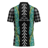 Black Palaka Hawaii Iwa Bird Zipper Polo Shirt Hawaiian Kakau Jade Vine Lei - Polynesian Pride