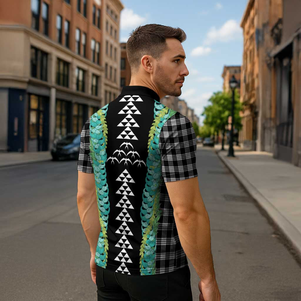 Black Palaka Hawaii Iwa Bird Zipper Polo Shirt Hawaiian Kakau Jade Vine Lei - Polynesian Pride