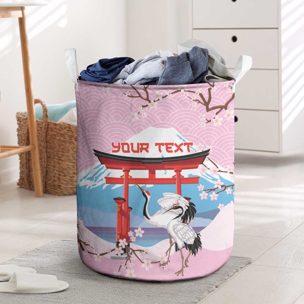 Japanese Torii Gate Cranes Personalised Laundry Basket Fuji Mount Sakura Seigaiha Pattern LT14 Pink - Polynesian Pride