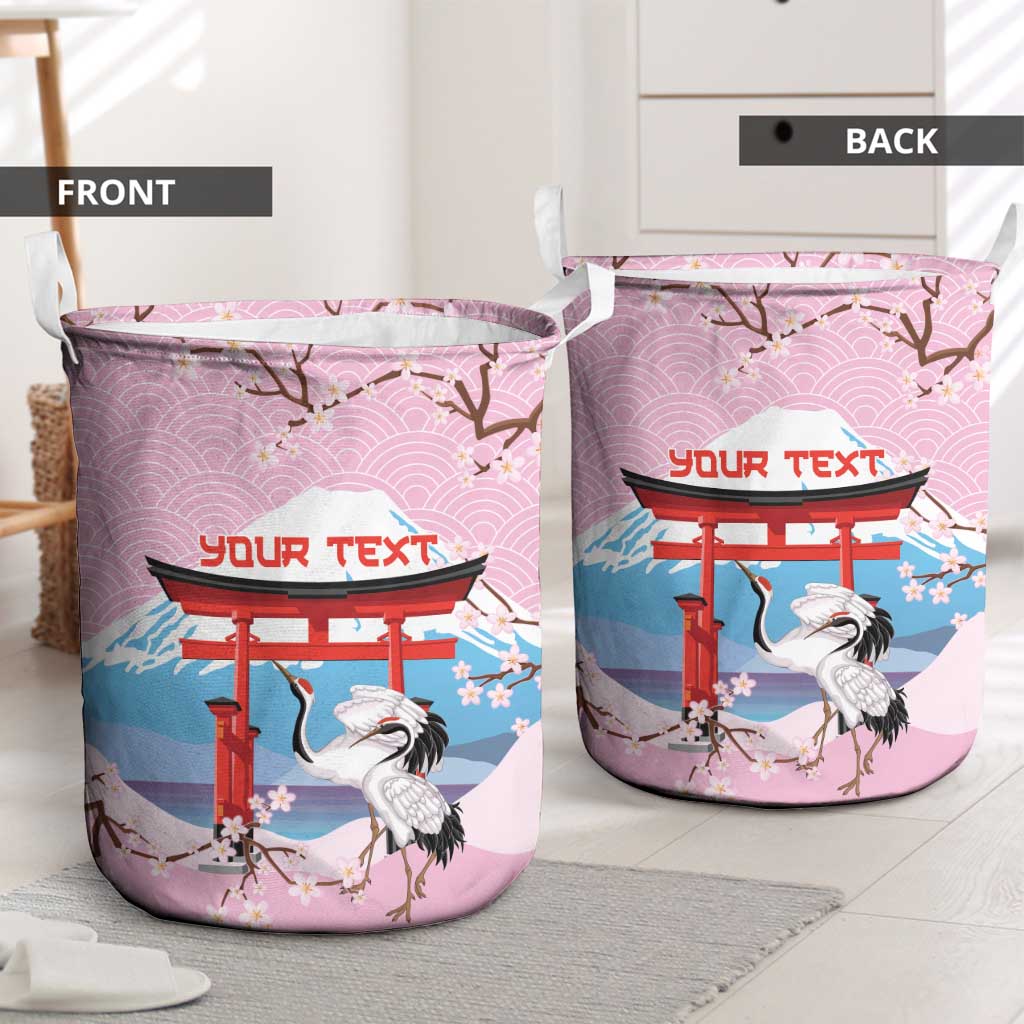 Japanese Torii Gate Cranes Personalised Laundry Basket Fuji Mount Sakura Seigaiha Pattern LT14 - Polynesian Pride